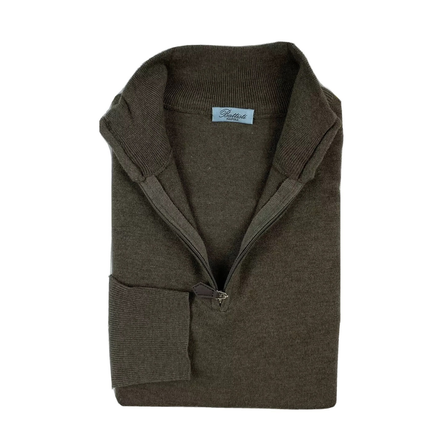 Battisti Napoli Brown 1/4th Zip Cashmere Silk Mens Sweater Size 52 Lnwot